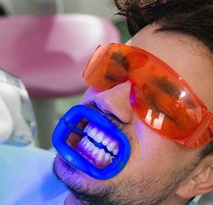 Man receiving in office teeth whitening