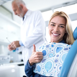 Woman with veneers in East York giving thumbs up