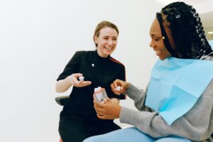 Woman at consultation with cosmetic dentist